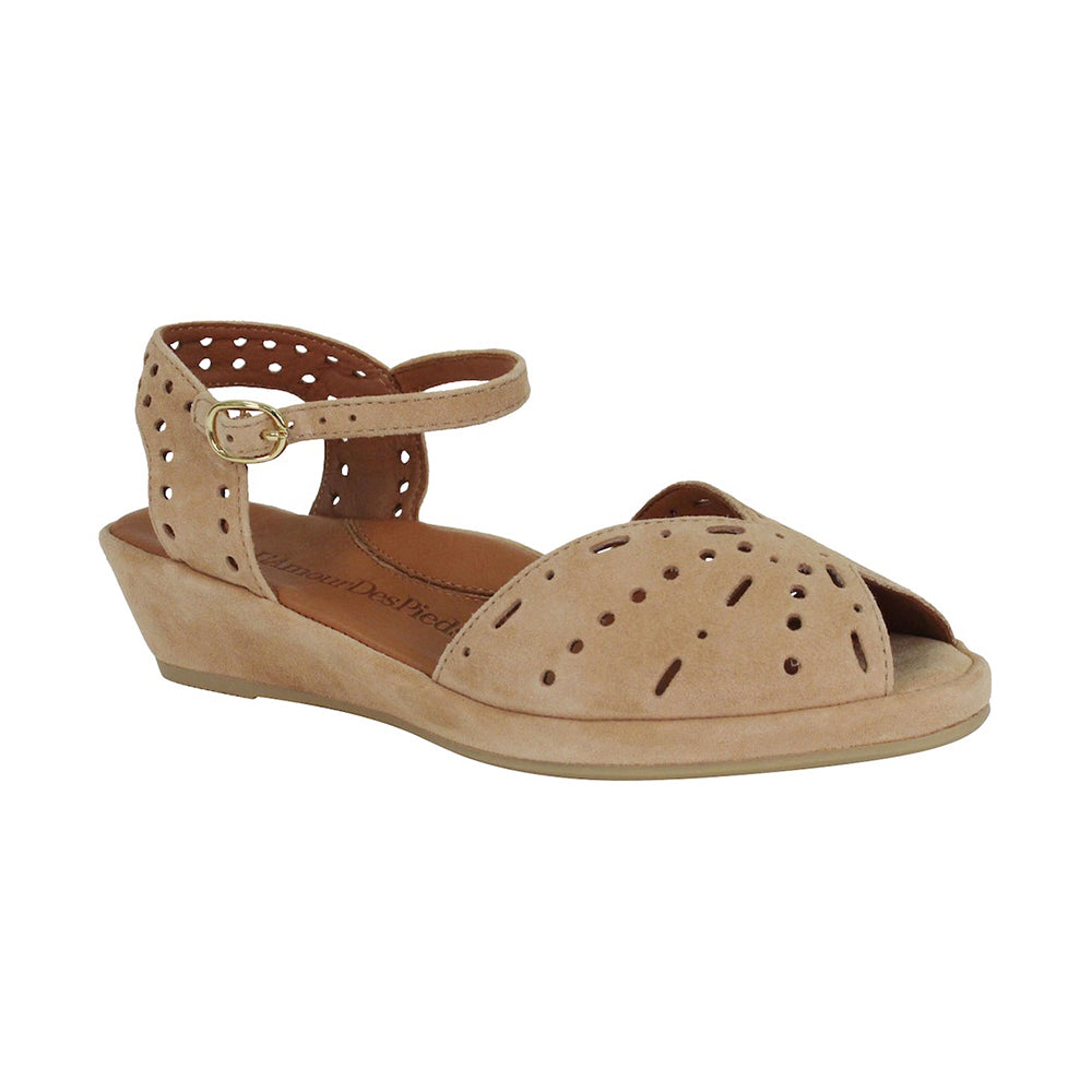 L'Amour Des Pieds Brenn Peep Toe Sandal Womens Shoes Cognac Suede