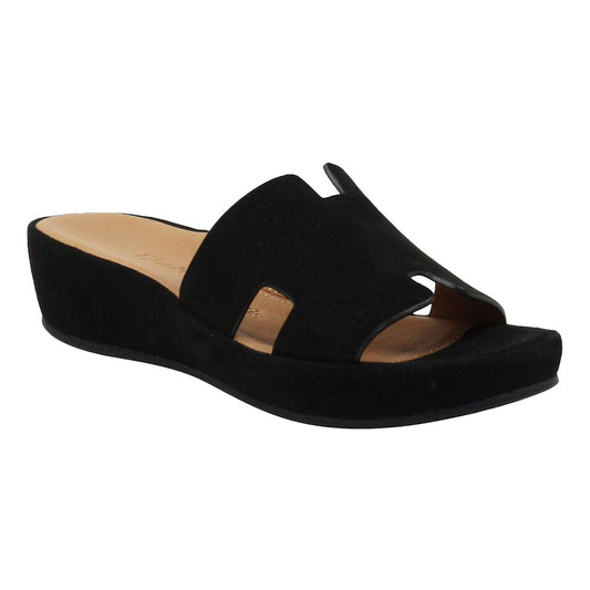 L'Amour Des Pieds Catiana Slip on Sandal - Black Kid Suede Womens Shoes Black Kid Suede