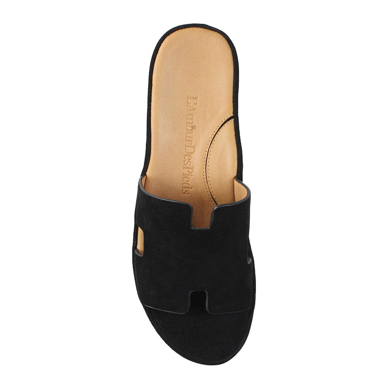 L'Amour Des Pieds Catiana Slip on Sandal - Black Kid Suede Womens Shoes