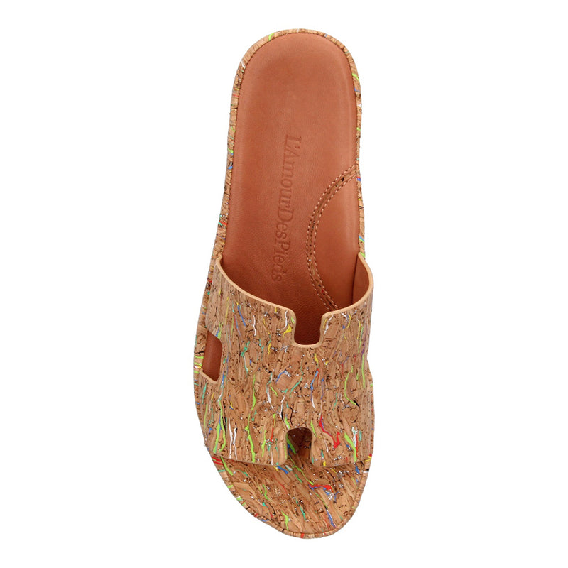 L'Amour Des Pieds Catiana Slip on Sandal - Bright Multi Cork Womens Shoes