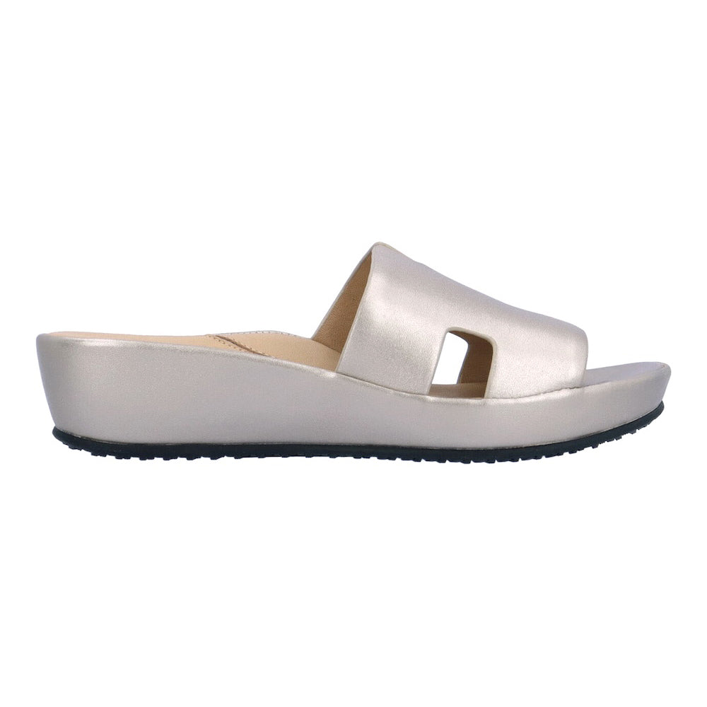 L'Amour Des Pieds Catiana Slip on Sandal - Champagne Met Nappa Womens Shoes Champagne Met Nappa
