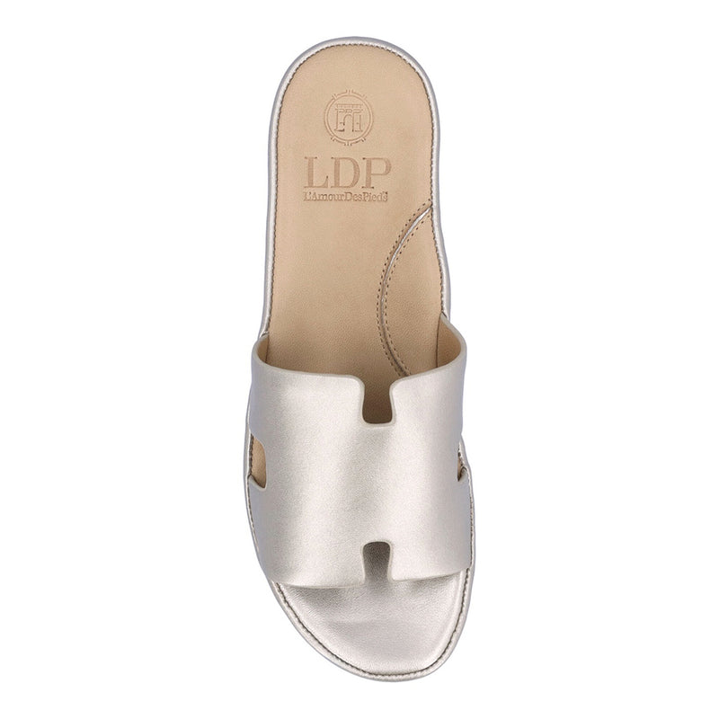 L'Amour Des Pieds Catiana Slip on Sandal - Champagne Met Nappa Womens Shoes