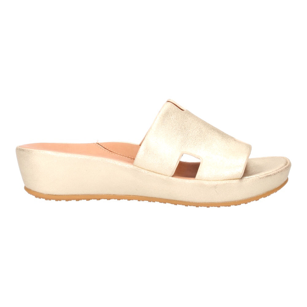 L'Amour Des Pieds Catiana Slip on Sandal - Gold Stardust Suede Womens Shoes Gold Stardust Suede