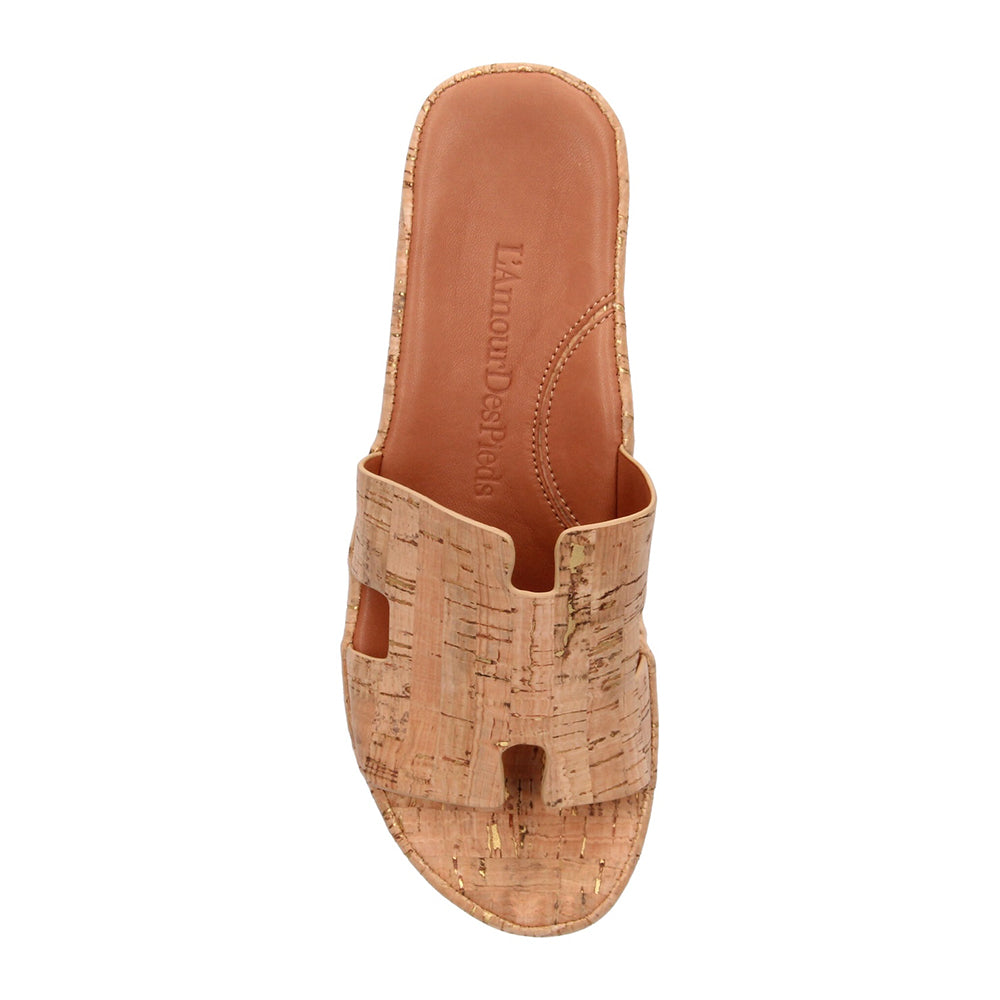 L'Amour Des Pieds Catiana Slip on Sandal - Natural Gold Cork Womens Shoes