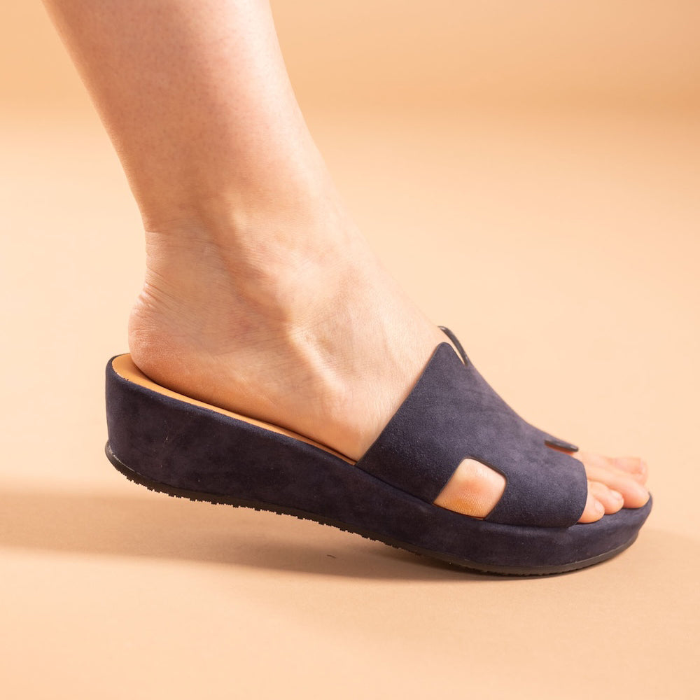 L'Amour Des Pieds Catiana Slip on Sandal - Navy Kid Suede Womens Shoes