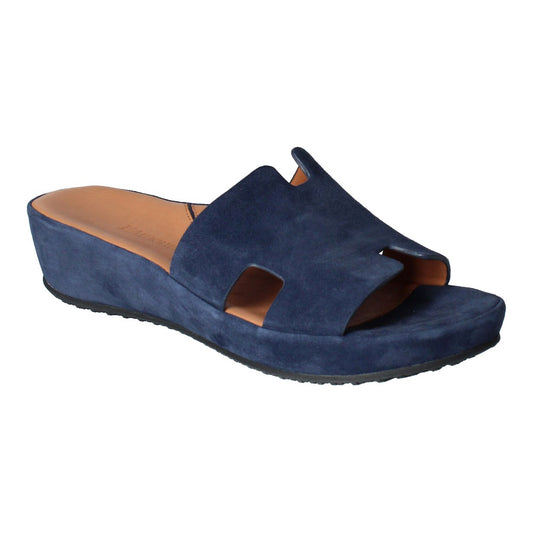 L'Amour Des Pieds Catiana Slip on Sandal - Navy Kid Suede Womens Shoes Navy Kid Suede