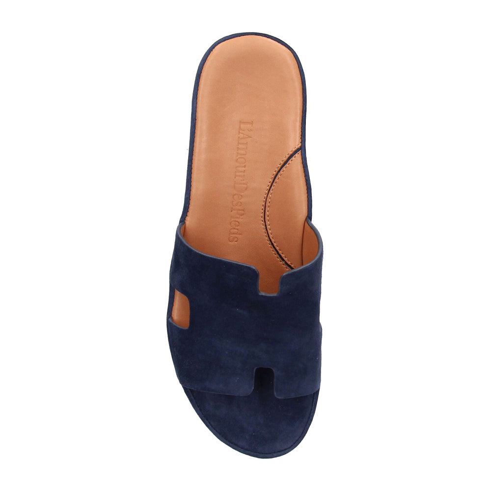 L'Amour Des Pieds Catiana Slip on Sandal - Navy Kid Suede Womens Shoes