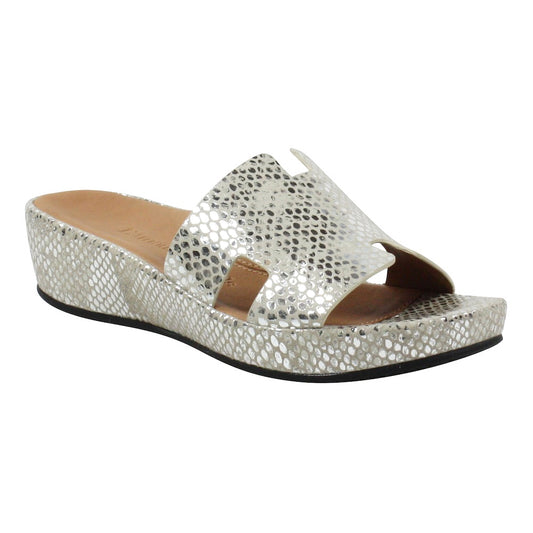 L'Amour Des Pieds Catiana Slip on Sandal - Silver Gold Snake Print Womens Shoes Silver Gold Snake Print