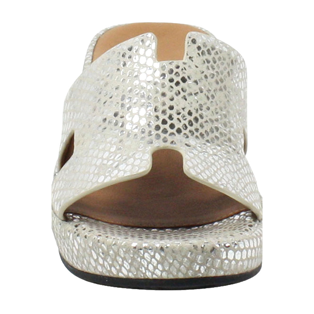 L'Amour Des Pieds Catiana Slip on Sandal - Silver Gold Snake Print Womens Shoes
