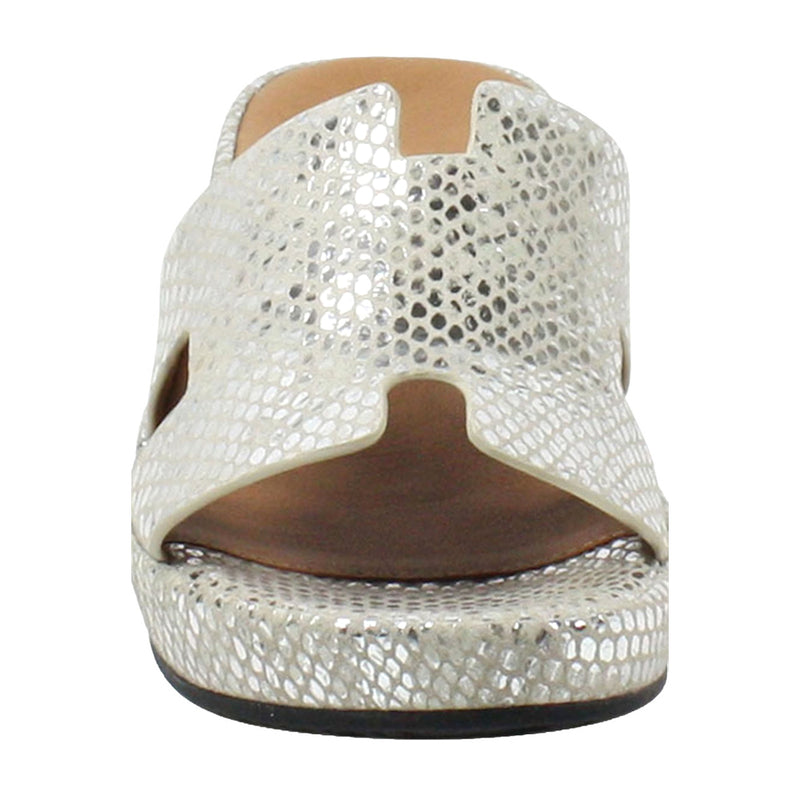 L'Amour Des Pieds Catiana Slip on Sandal - Silver Gold Snake Print Womens Shoes