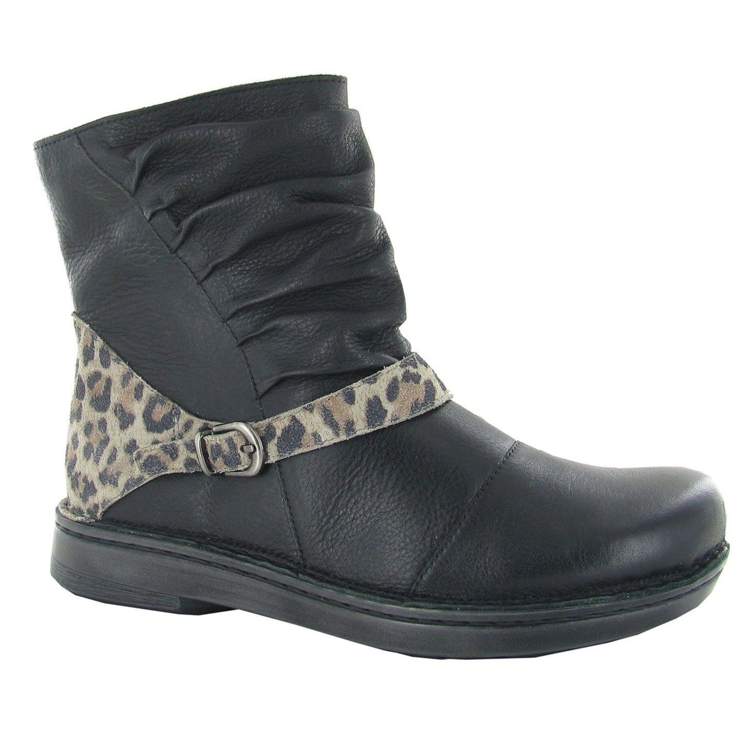 Naot Lorca Bootie (63431) Womens Shoes Soft Black Lthr/Cheetah Suede