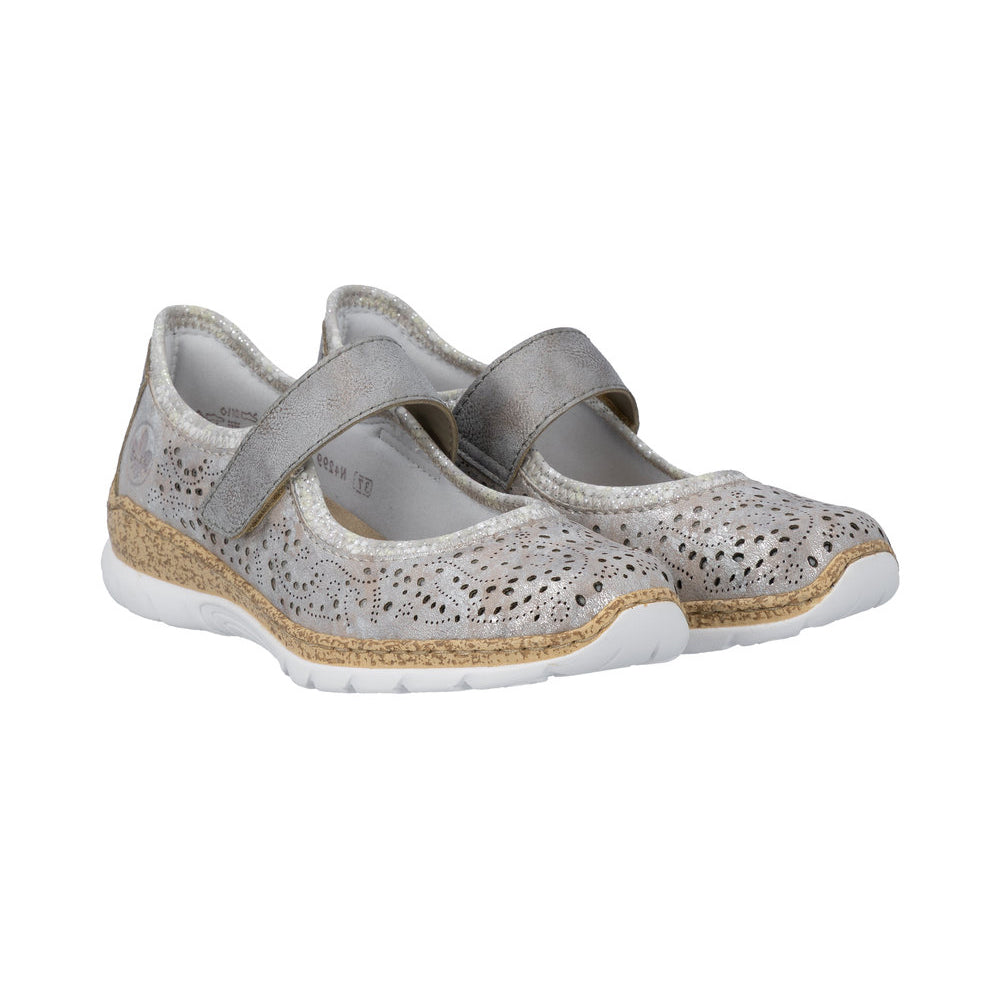 Rieker N4299 Womens Shoes Rose/Metallic/Grey/Silverflower