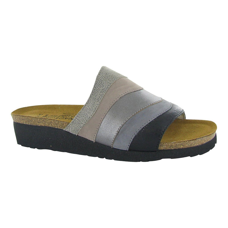 Naot Portia Wedge Slide Sandal (4032) Womens Shoes Speckled Beige Lthr/Stone Nubuck/Mirror Lthr/Smoke Gray Lthr/Soft Black Lthr