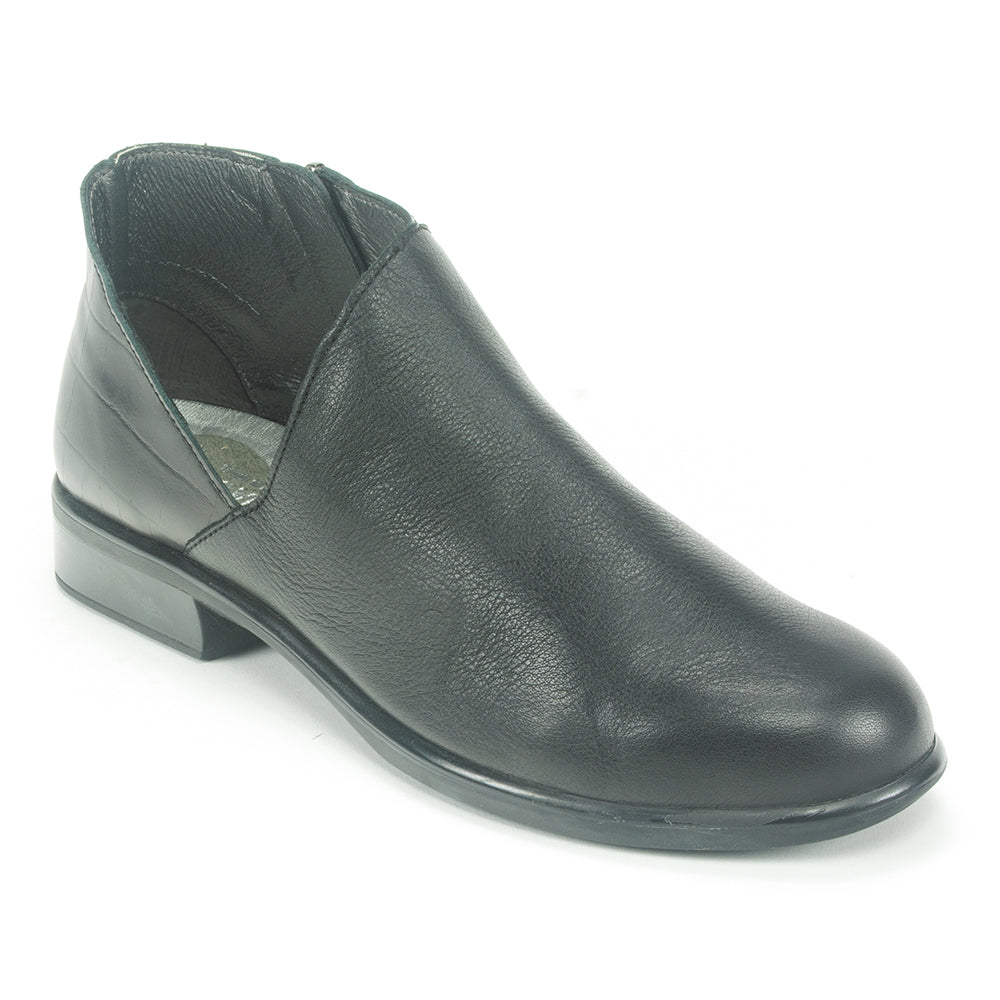 Naot Bayamo Low Ankle Bootie Womens Shoes Soft Black/Black Croc Leather