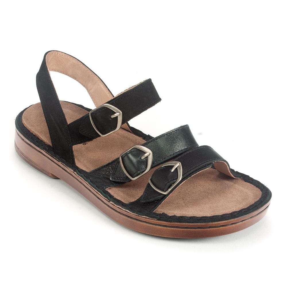 Naot Lamego Strapped Sandal (63418) Womens Shoes Soft Black Lthr/Shiny Black Lthr/Black Velvet Nubuck