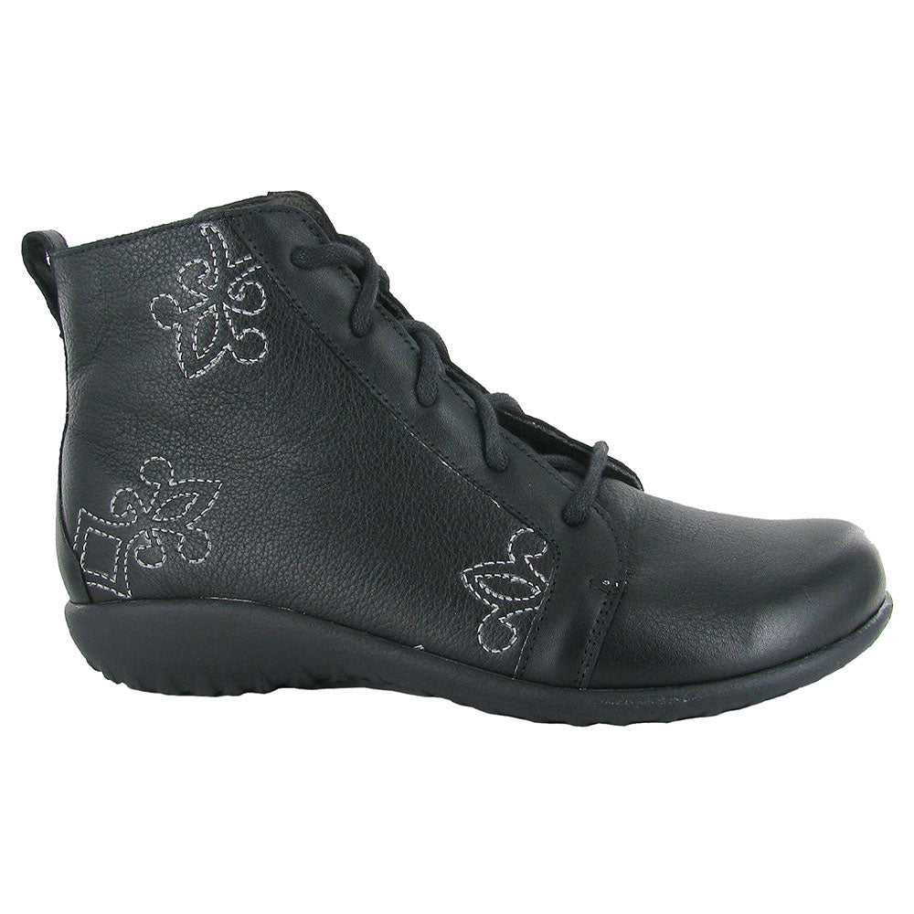 Naot Manga Embroidered Lace Up Bootie (11024) Womens Shoes Soft Black Leather