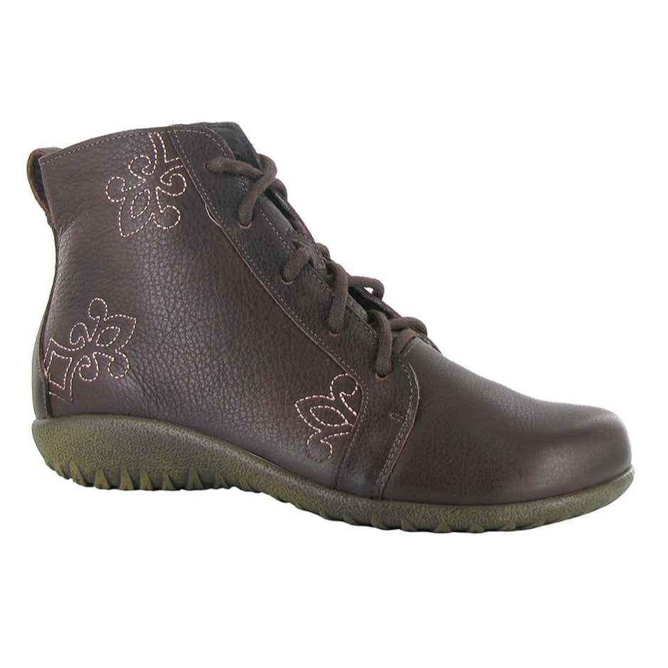 Naot Manga Embroidered Lace Up Bootie (11024) Womens Shoes Soft Brown Leather