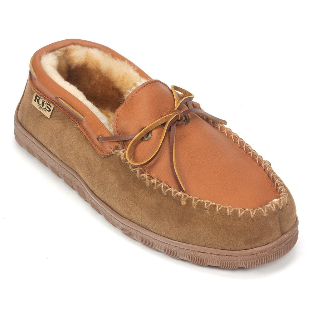 RJ's Fuzzies Men's Rainer Moccasin (208) Leather and Wool Slipper
