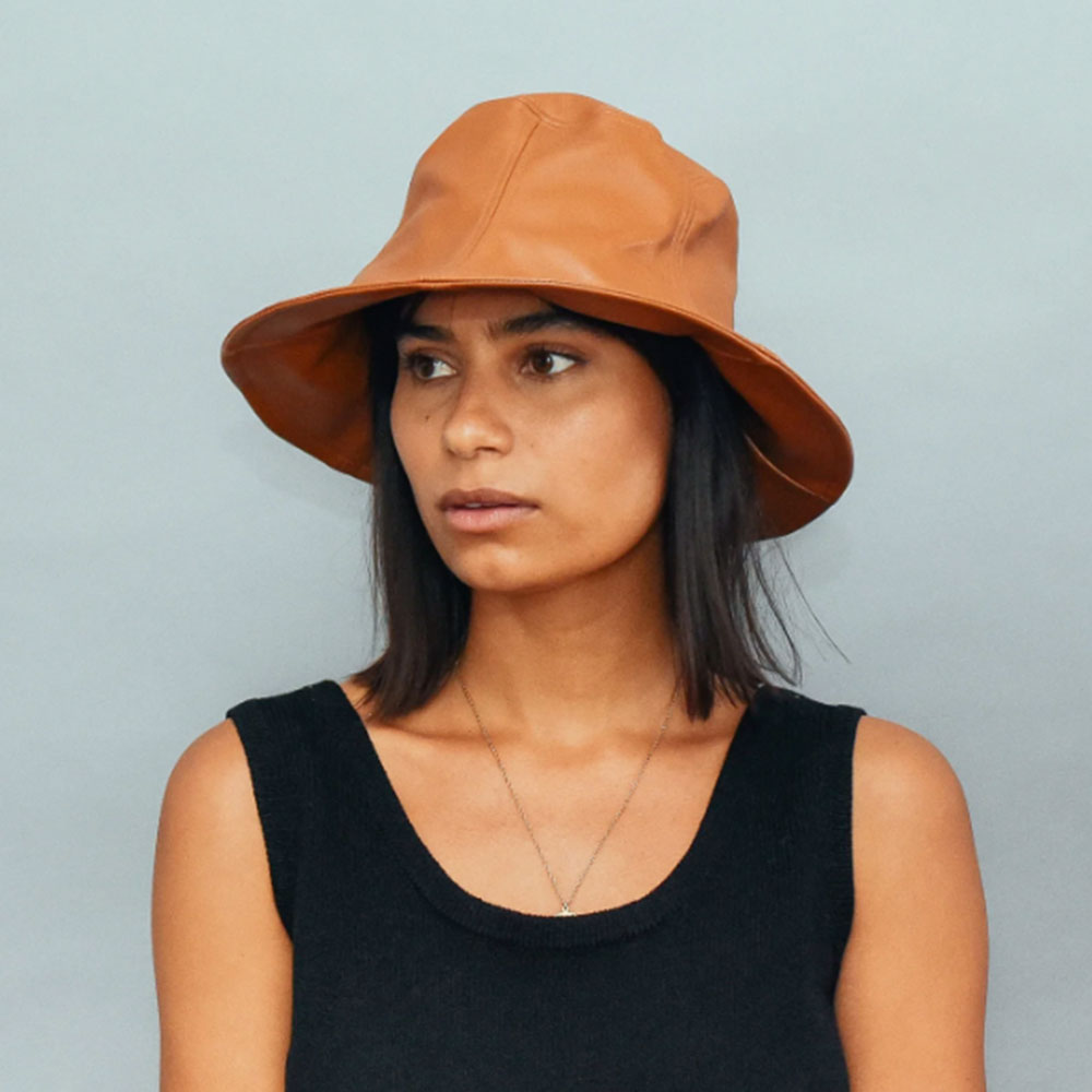 Wyeth Freddie Leather Tulip Shaped Hat Accessories Camel