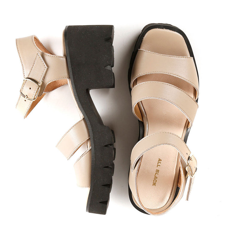 All Black Wide Lugg Sandal Womens Shoes 