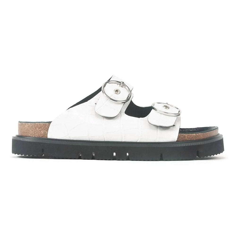 All Black Circle Buckle Lowform Sandal Womens Shoes