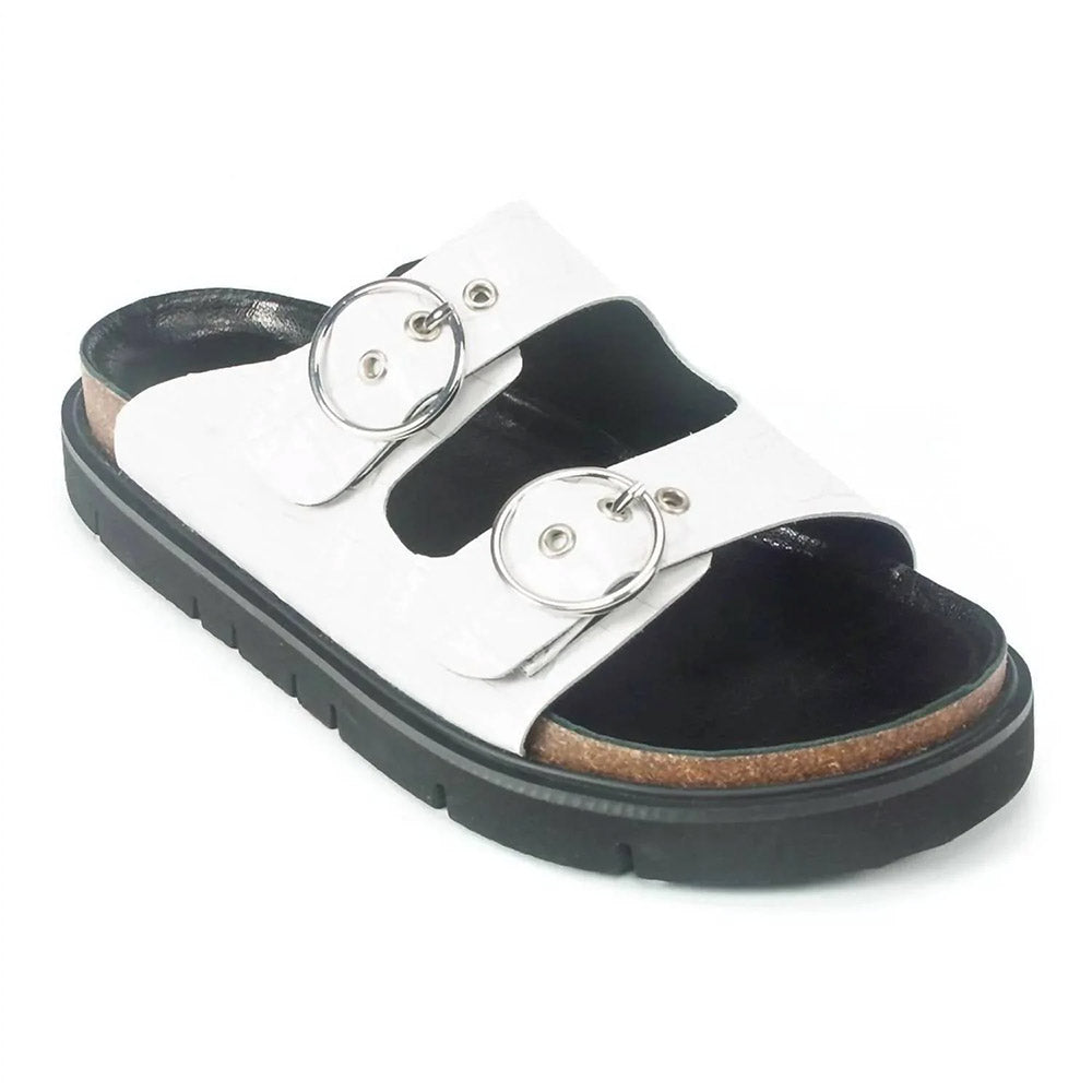 All Black Circle Buckle Lowform Sandal Womens Shoes White