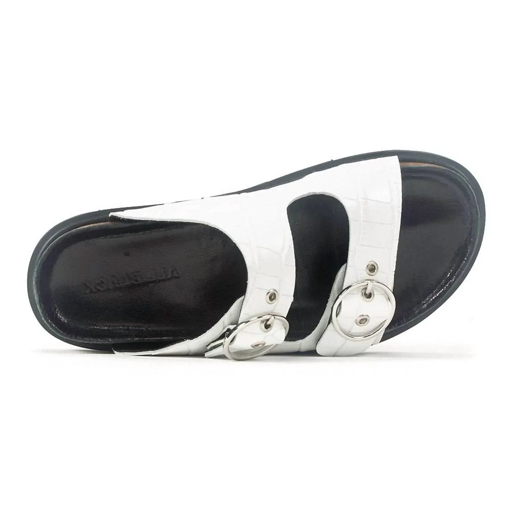 All Black Circle Buckle Lowform Sandal Womens Shoes