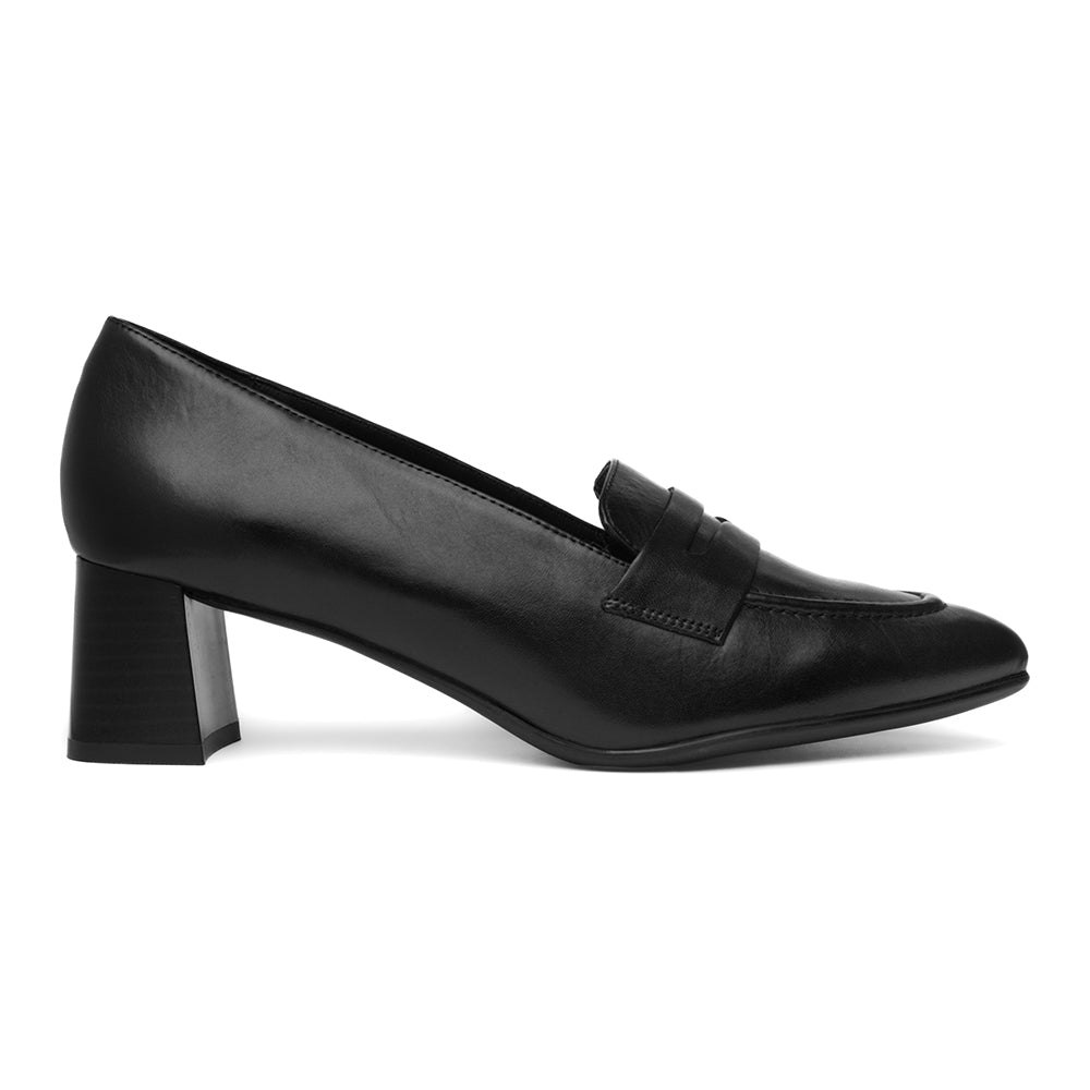 Ara Ambrosia Black Leather Smooth Heeled Loafer Oxford Womens Dress Shoe