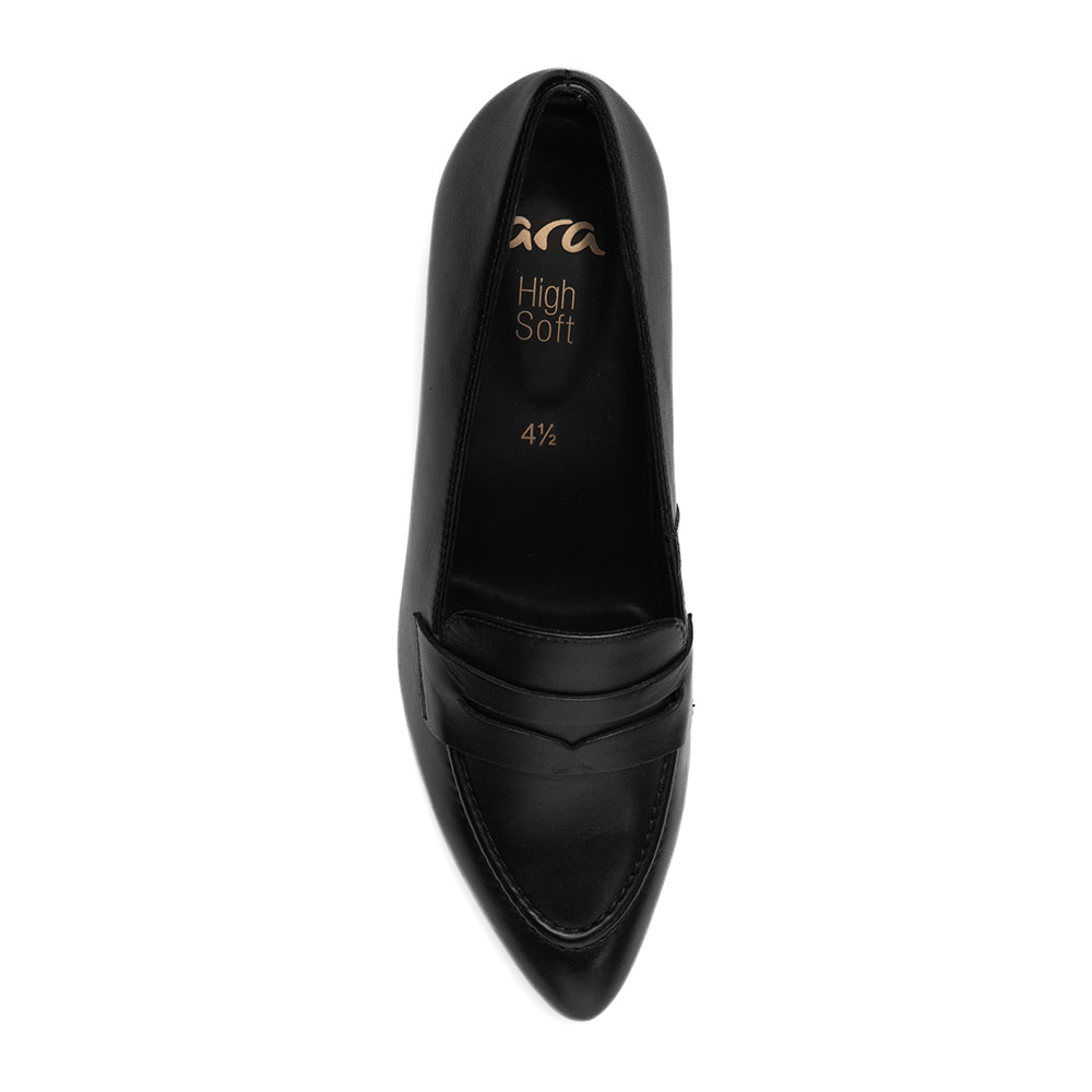 Ara Ambrosia Black Leather Smooth Heeled Loafer Oxford Womens Dress Shoe