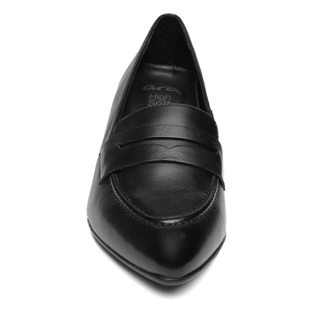 Ara Ambrosia Black Leather Smooth Heeled Loafer Oxford Womens Dress Shoe