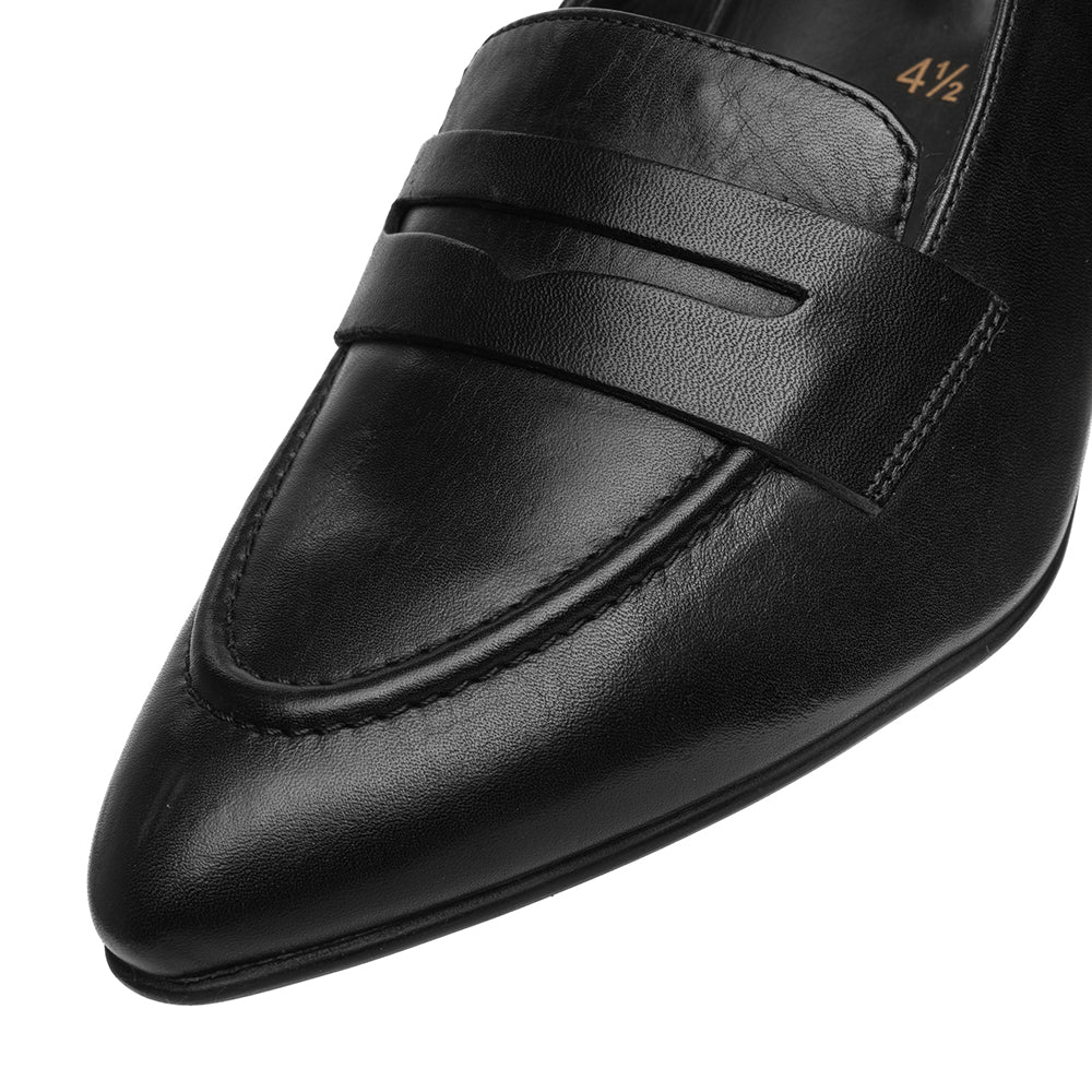 Ara Ambrosia Black Leather Smooth Heeled Loafer Oxford Womens Dress Shoe