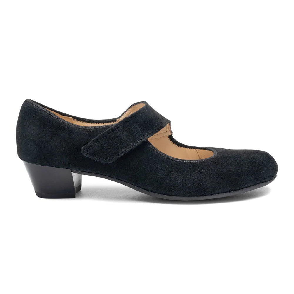 Ara calico suede velcro strap 1 inch pumps, comfort footbed