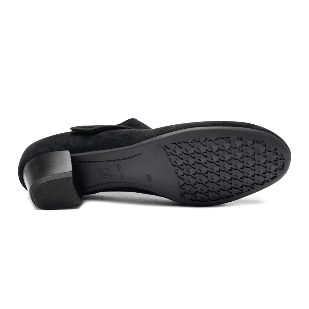 Ara calico suede velcro strap 1 inch pumps, comfort footbed