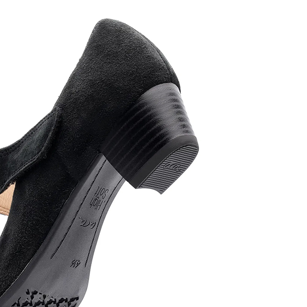 Ara calico suede velcro strap 1 inch pumps, comfort footbed