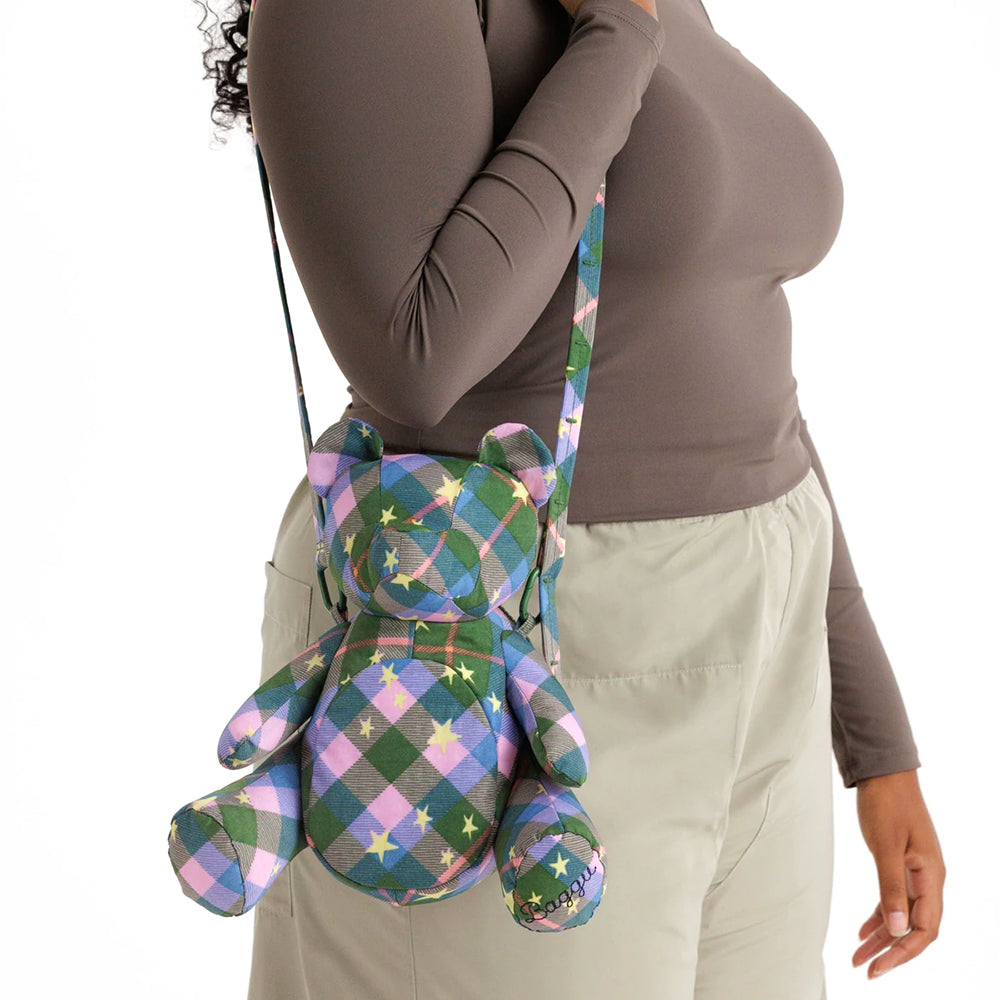 Baggu Bear Bag Handbags Green Star Plaid