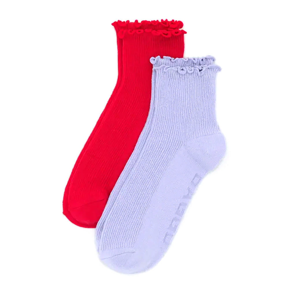 Baggu Lettuce Edge Sock Womens Hosiery Lavender and Red