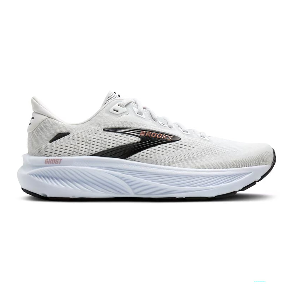 Brooks Women's Ghost 18 Athletic Running Walking Everyday Comford Sneaker, Black White Rose Gold