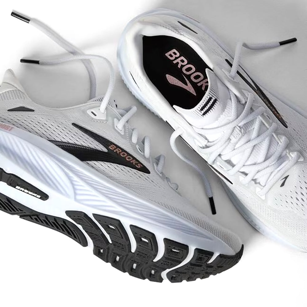 Brooks Women's Ghost 18 Athletic Running Walking Everyday Comford Sneaker, Black White Rose Gold