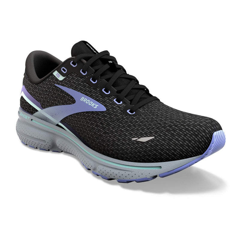 Brooks Wide Ghost 15 Running Shoes Womens Shoes Black/Jacaranda/Salt
