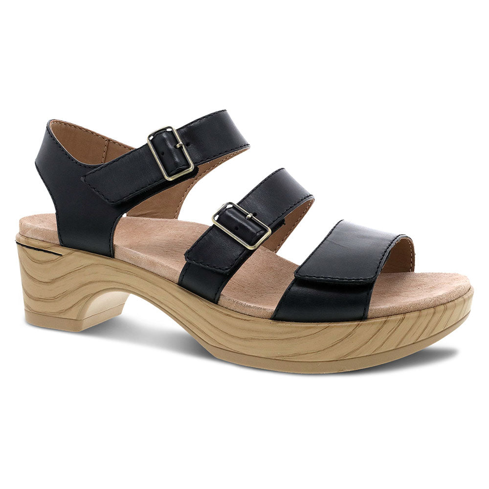 Dansko Malena Buckle Sandal Womens Shoes Black Milled Nappa