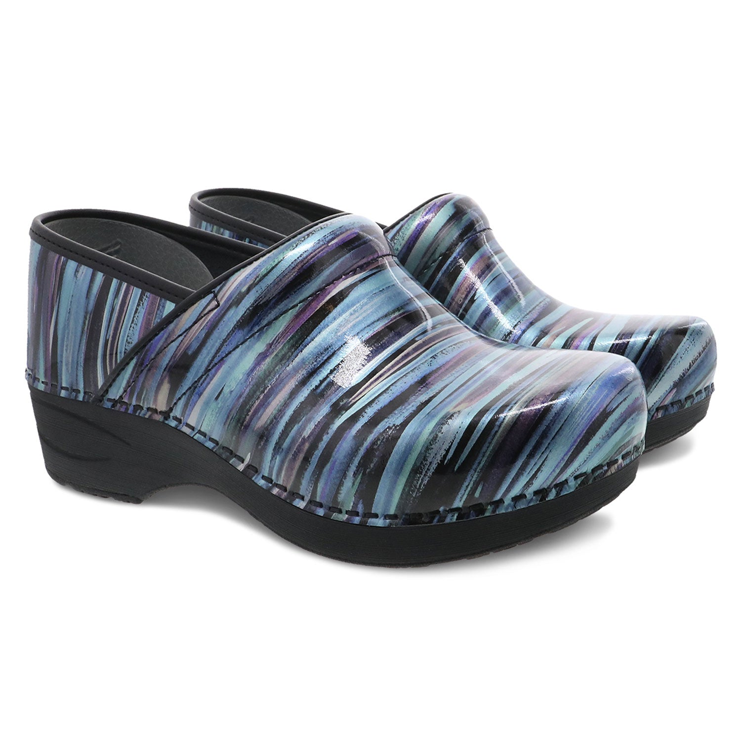 Dansko XP 2.0 Patent Teal Striped Womens Shoes Patent Teal Striped