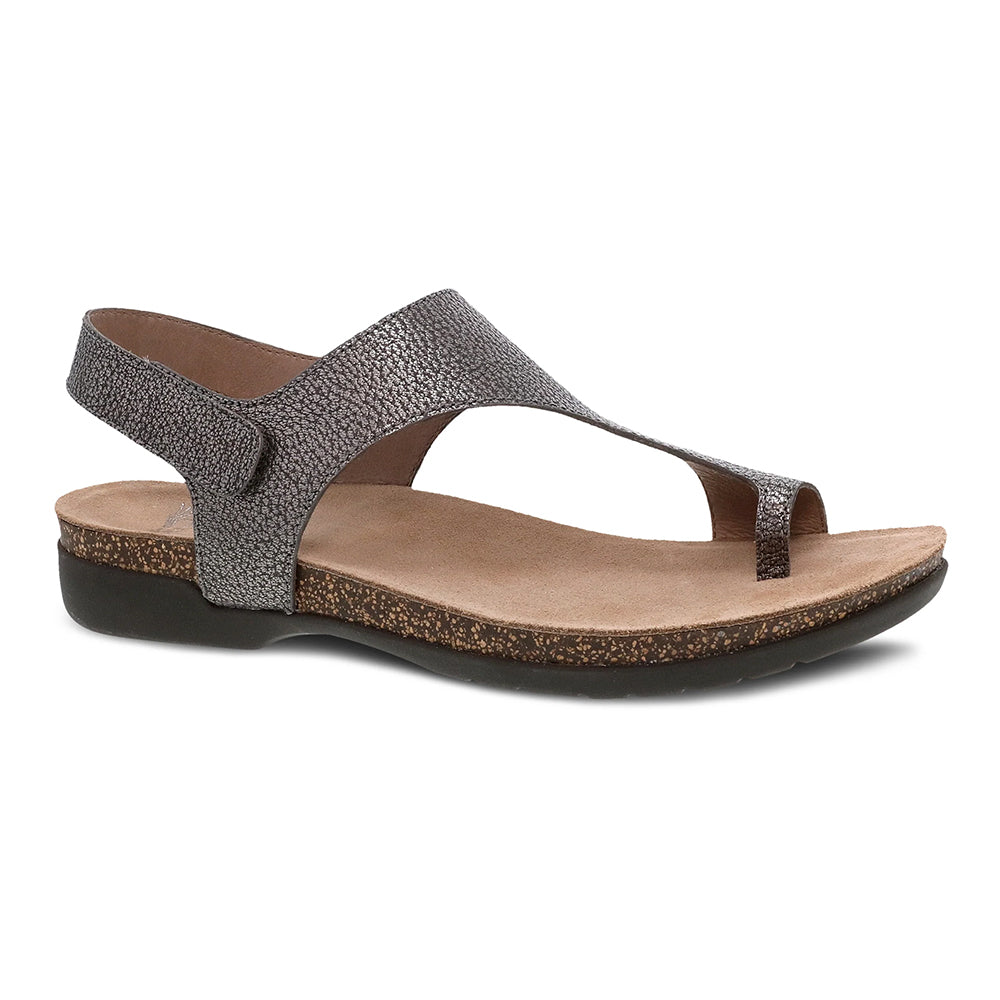 Dansko Reece T-Strap Slingback Sandal - Pewter Metallic Womens Shoes Pewter Metallic