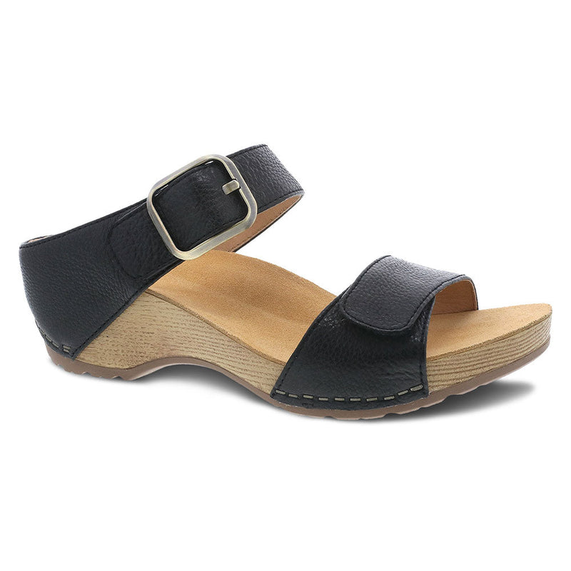 Dansko Tanya Double Strap Slide Sandal Womens Shoes Black Milled Nappa