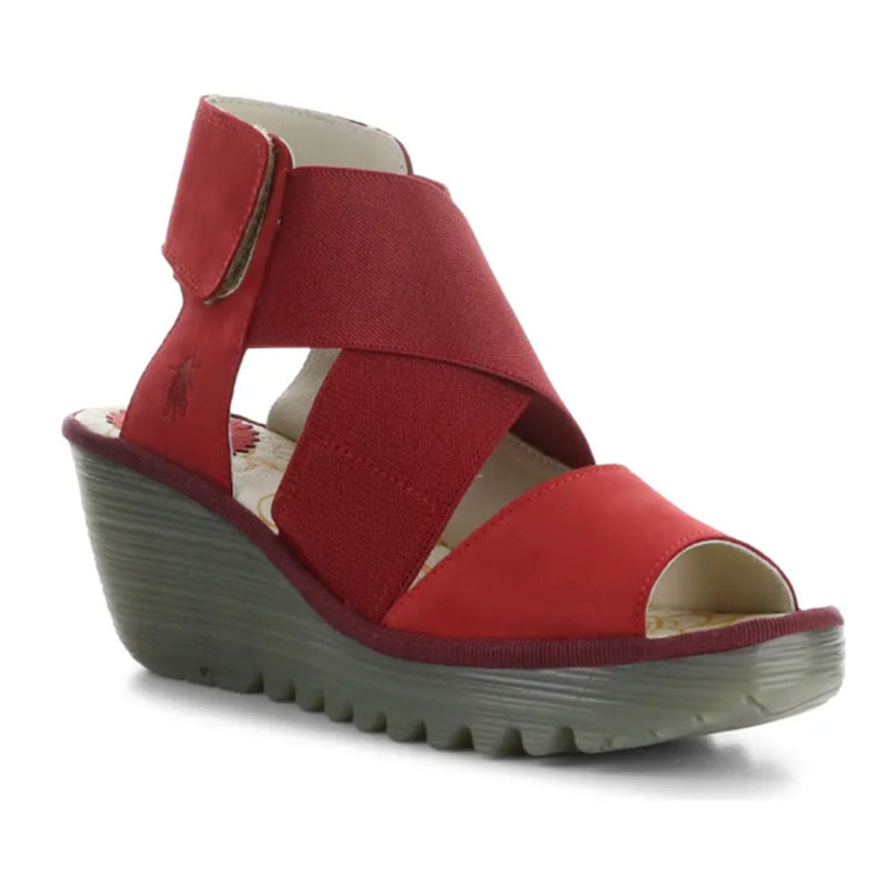 Fly London Yuba385FLY Wedge Sandal Womens Shoes 002 Red