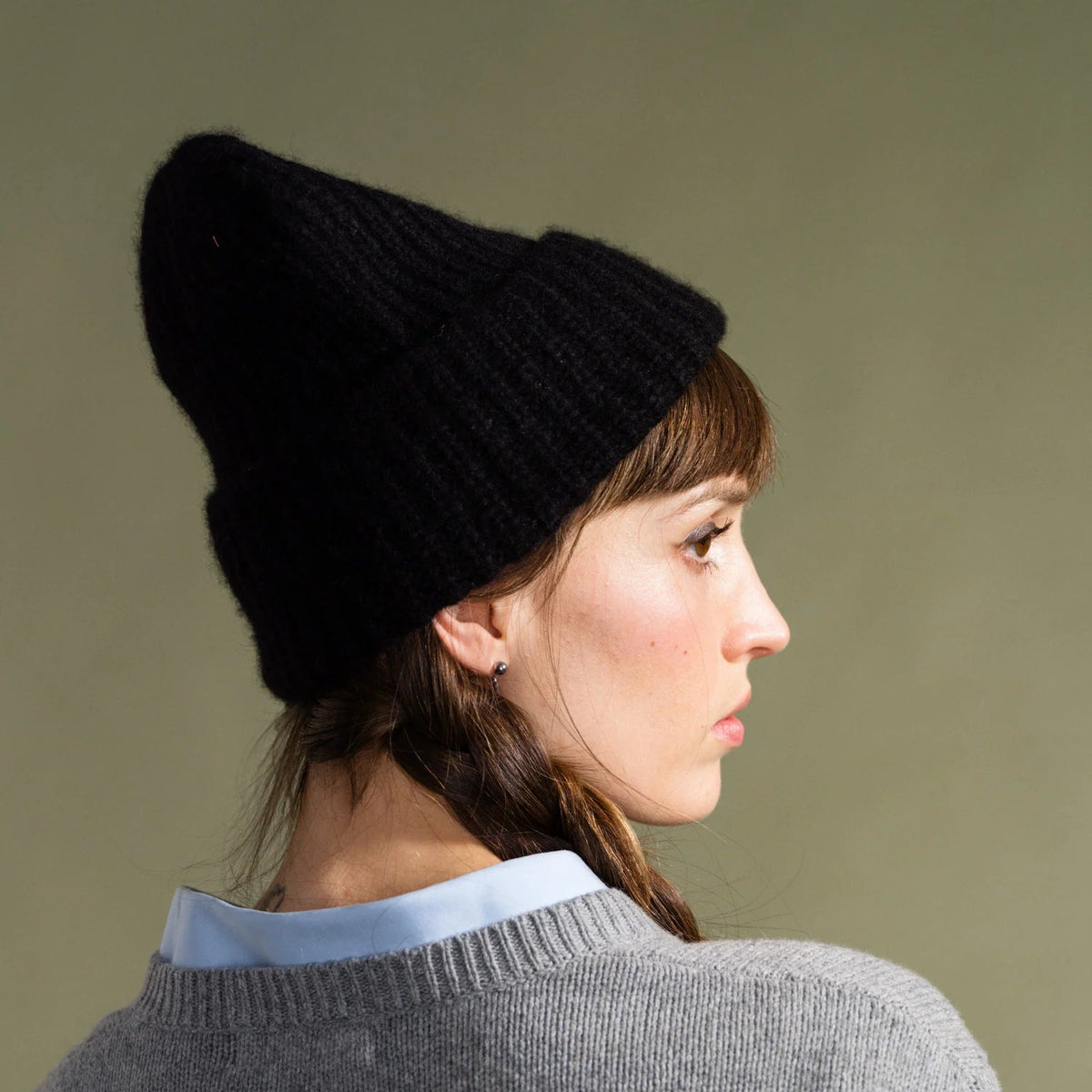 Hansel from Basel Cashmere Ribbed Beanie Black 