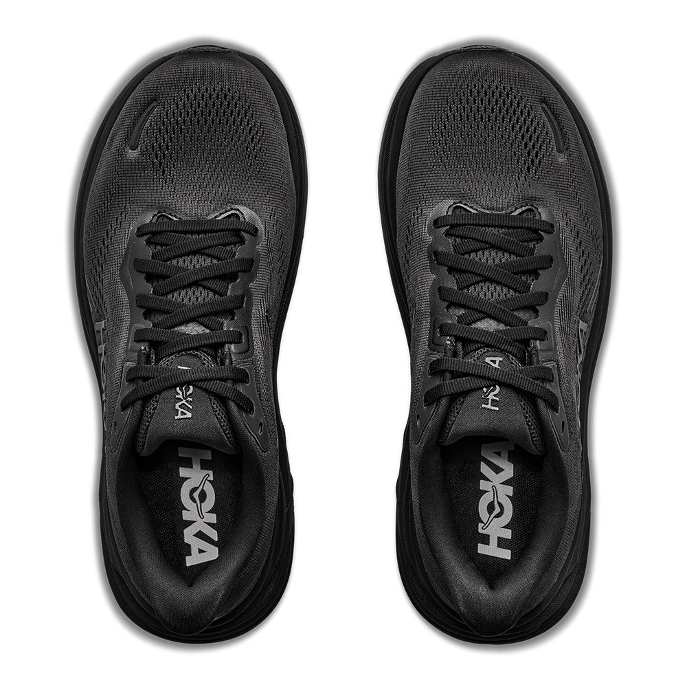 Hoka Women's Clifton 11 Black Black  Lace Up Comfort Cushioned Sneaker on White Background