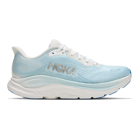 Hoka Women's Clifton 11 Light Blue Baby Blue and White Lace Up Comfort Cushioned Sneaker on White Background