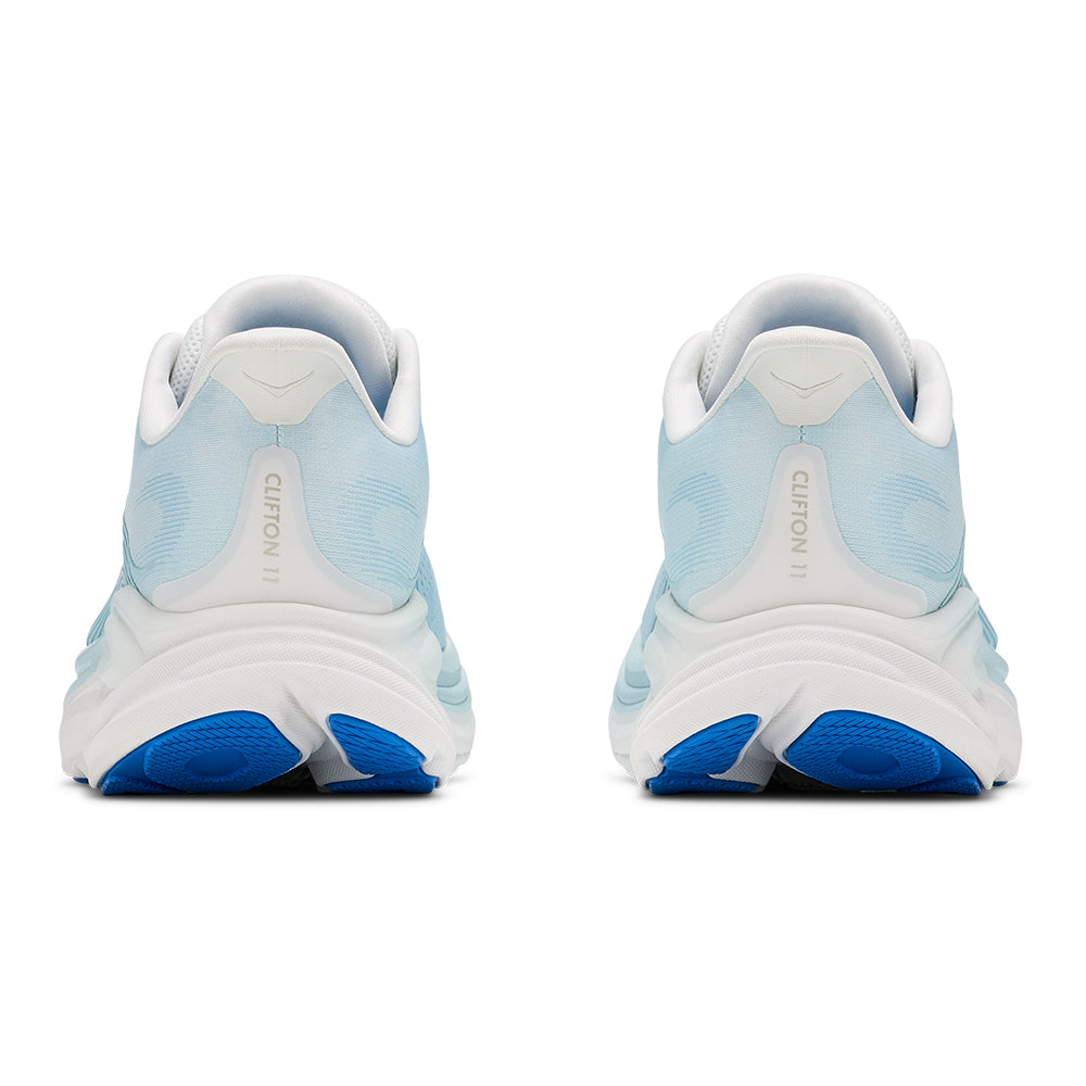 Hoka Women's Clifton 11 Light Blue Baby Blue and White Lace Up Comfort Cushioned Sneaker on White Background