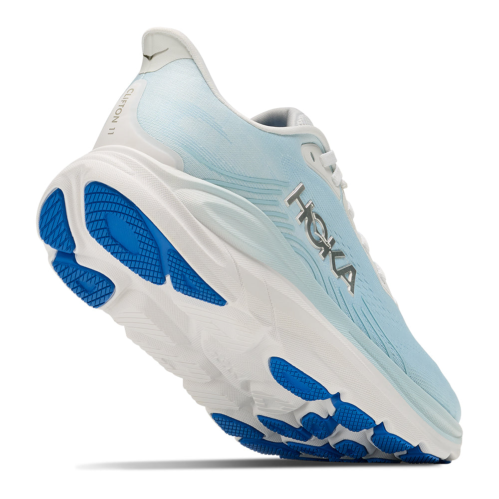 Hoka Women's Clifton 11 Light Blue Baby Blue and White Lace Up Comfort Cushioned Sneaker on White Background