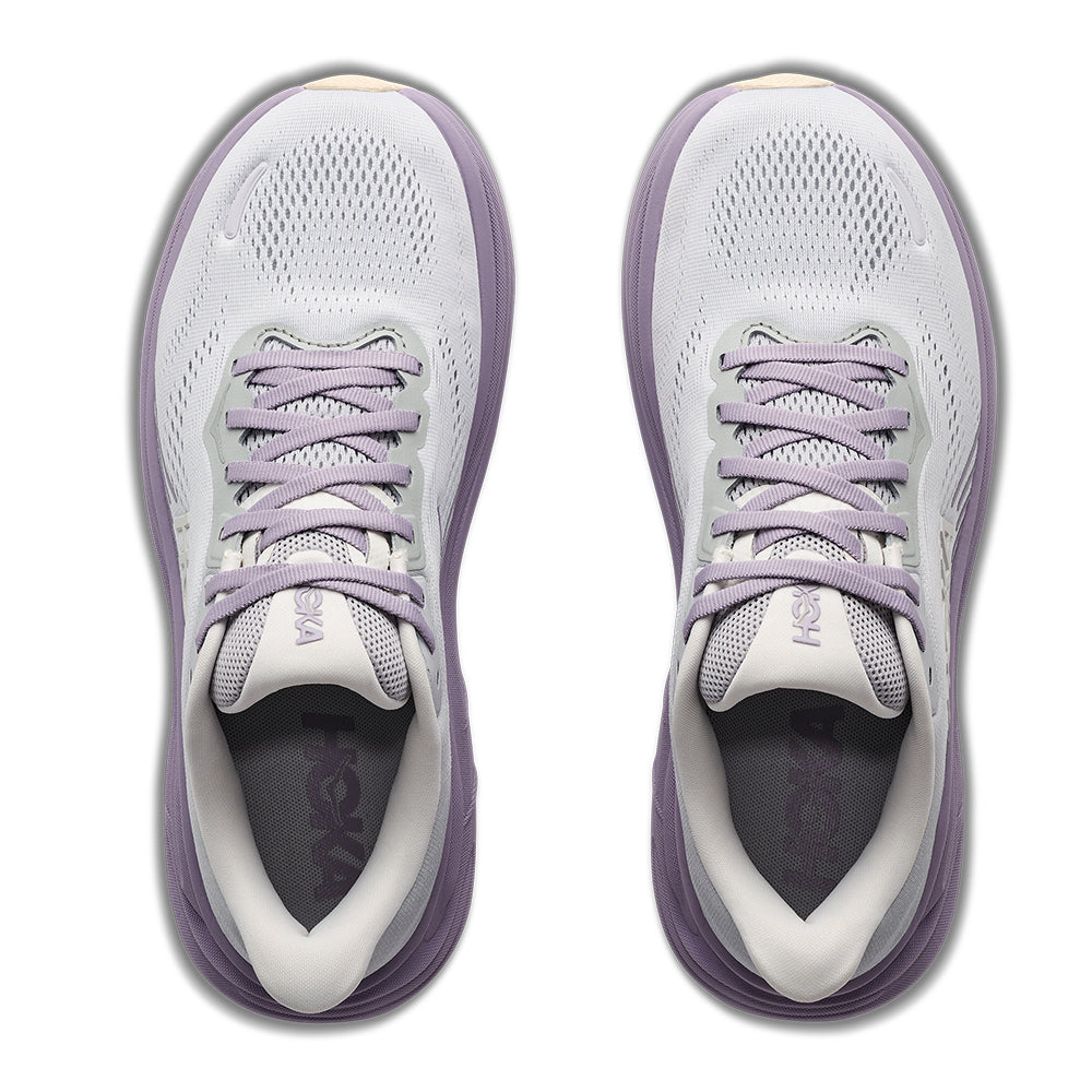 Hoka Women's Clifton 11 Light Purple Lavender and Grey Lace Up Comfort Cushioned Sneaker on White Background